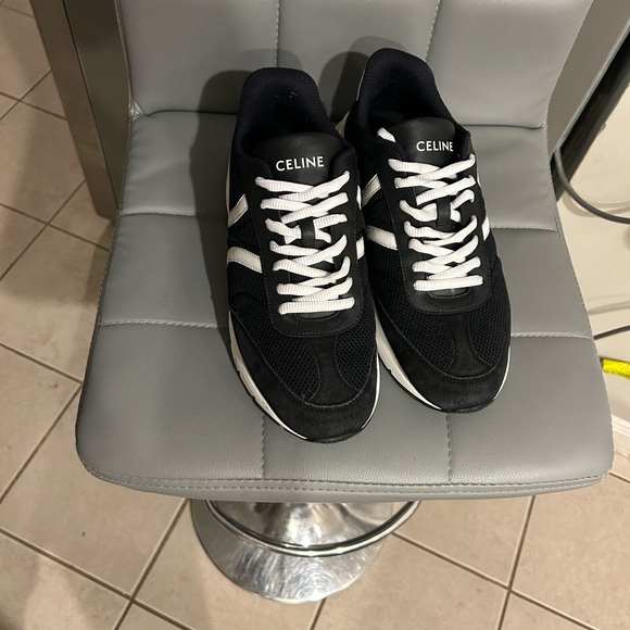 Celine Women Celine-01 Runner Mesh, Calfskin & Suede Black / Optic White / Low Top Sneakers